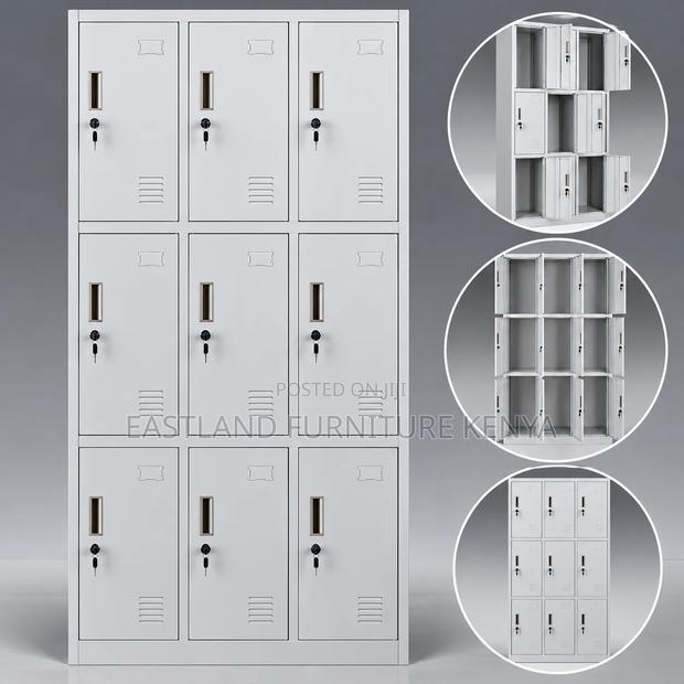9-Door Steel Office Locker Cabinet – Secure Storage for Office, School