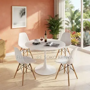 White Dining Set | Four Seaters Classical Round Eames Dining Set