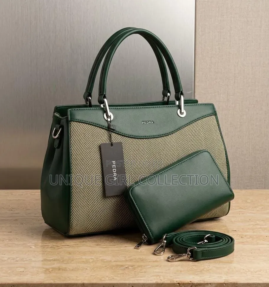 Luxury PEDRA 2-Piece Chevron Handbag & Zip Wallet Set