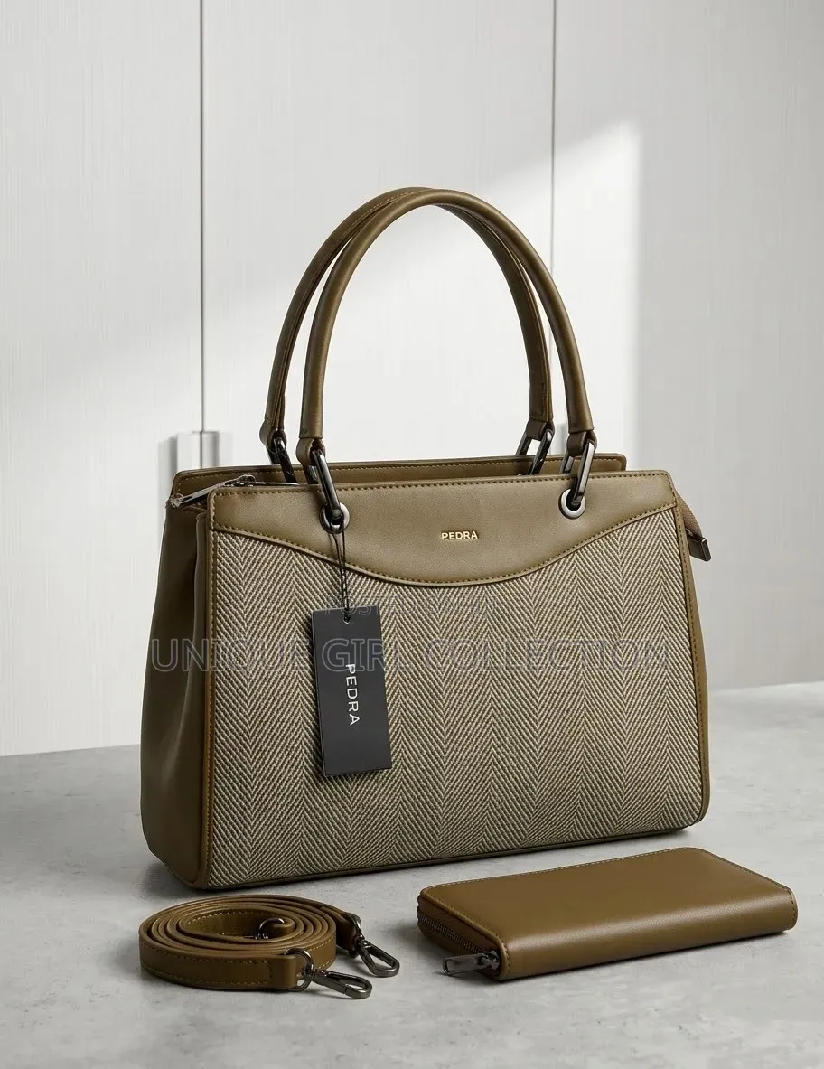 Luxury PEDRA 2-Piece Chevron Handbag & Zip Wallet Set