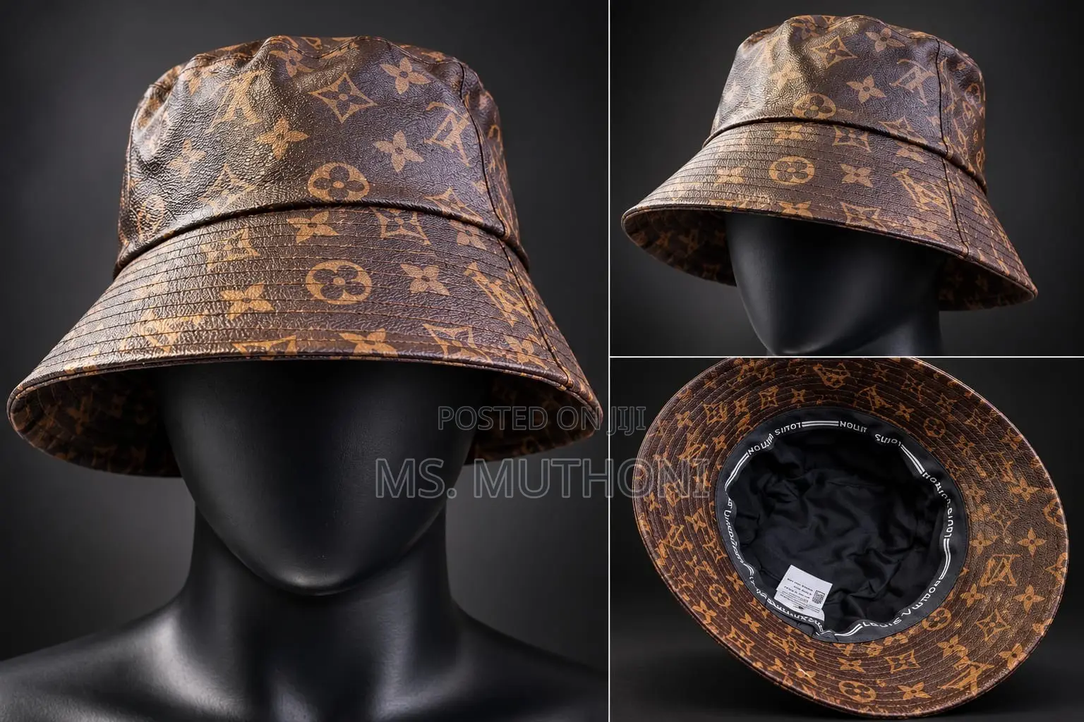 Soft Leather Louis Vuitton-Style Monogram Bucket Hat