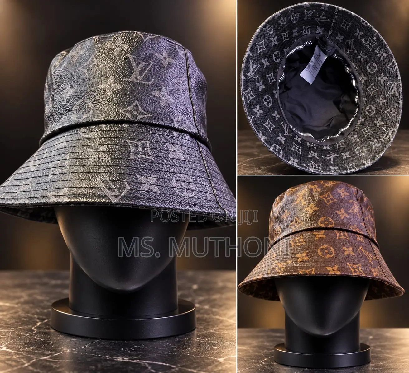Soft Leather Louis Vuitton-Style Monogram Bucket Hat