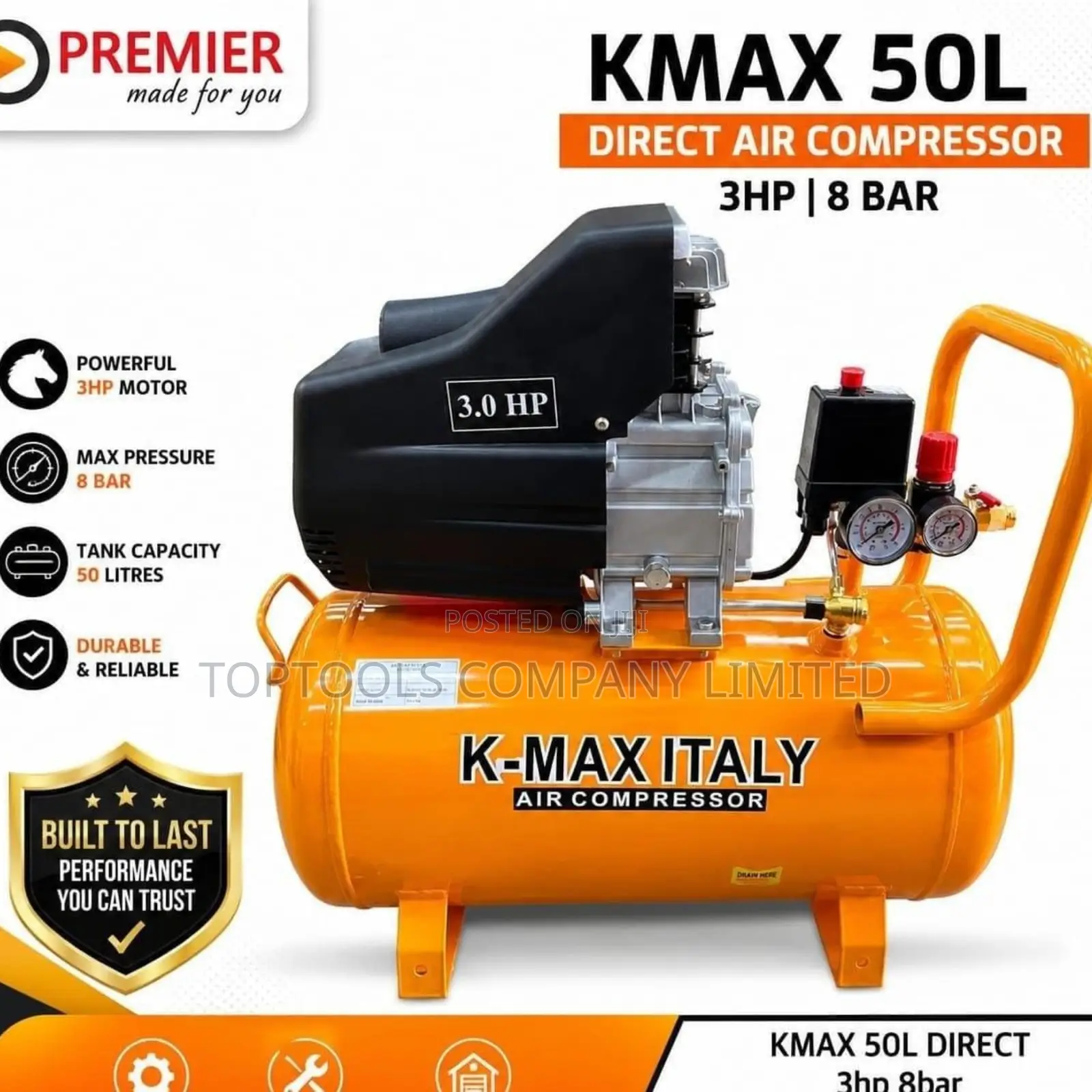 Kmax Italy Air Compressor 50ltrs 3hp 8bar