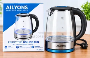 An Ailyons FK-0311 1.8L Cordless Glass Electric Kettle