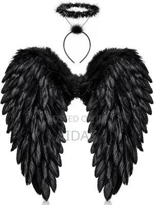 45 Cm Black Angel Wings With Halo Feather Halloween Costume 4 Women,