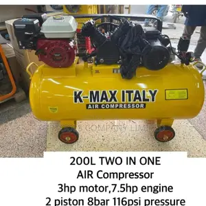Kmax Italy 200ltr 2in1 Petrol 7.5hp and Electric 3hp Air Compressor