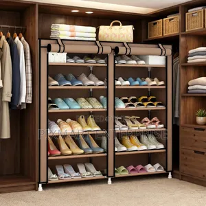 Portable Double Column Shoe Storage Rack With Fabric Cover