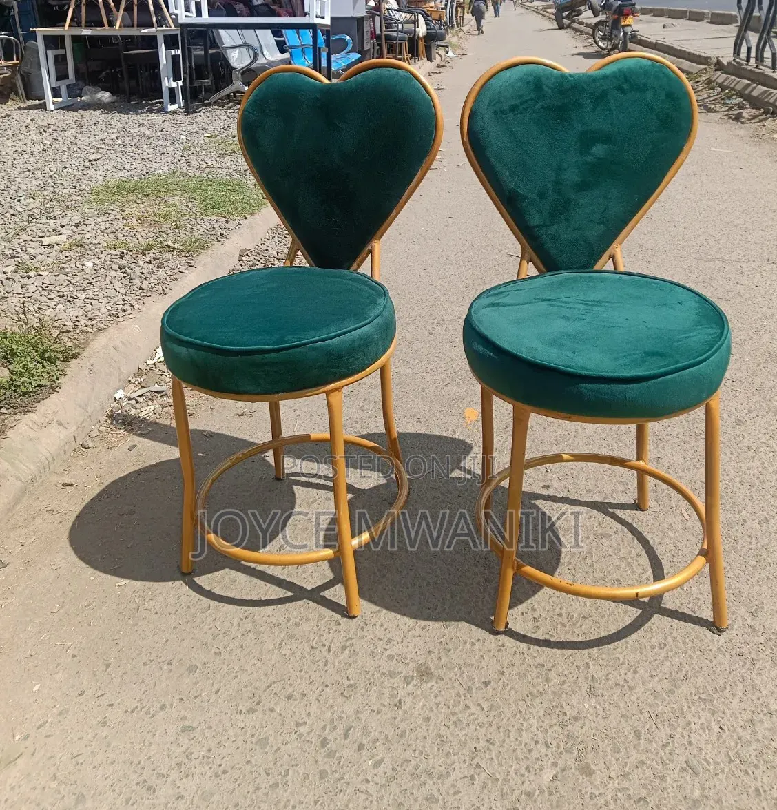 2 Forest Green Manicure Seats, With Gold Frame 