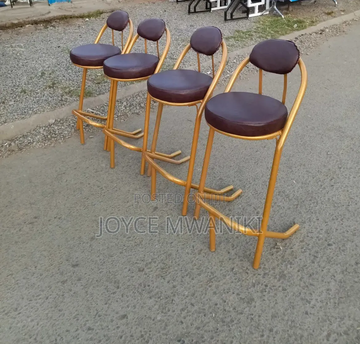 Gold Coated Bar or Counter Chair With Curved Small Backrest 