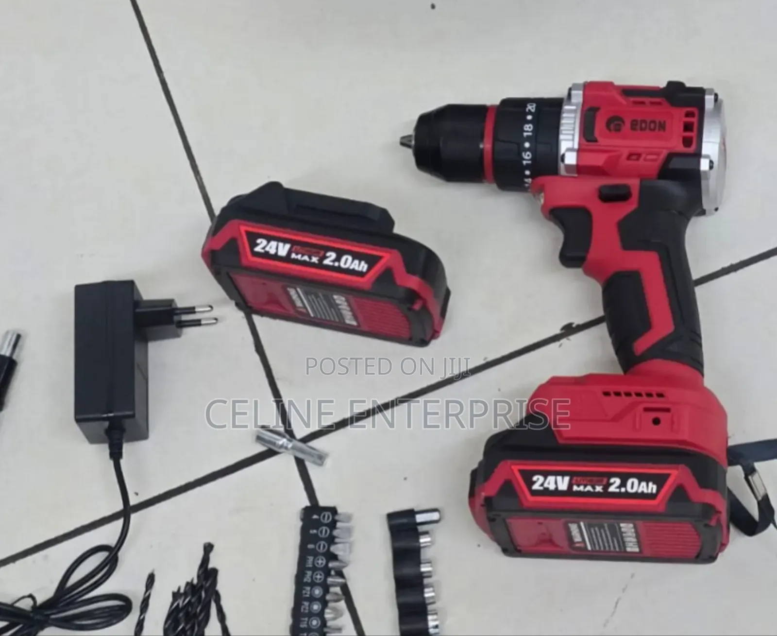 EDON 24V Cordless Drill – 2 × 2.0Ah Batteries + Extra Bits