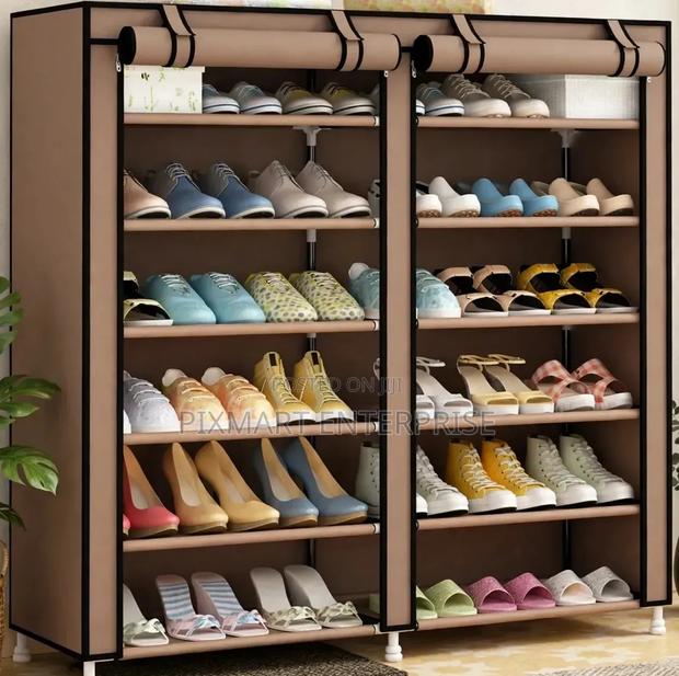 Affordable Double Column Shoe Rack With Canvas Dust Cover - thumbnail 2