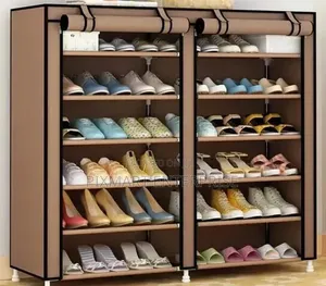 Double Column Shoe Rack With Canvas Cover for Shoe Storage