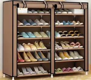 Double Column Shoe Rack With Canvas Cover for Shoe Storage