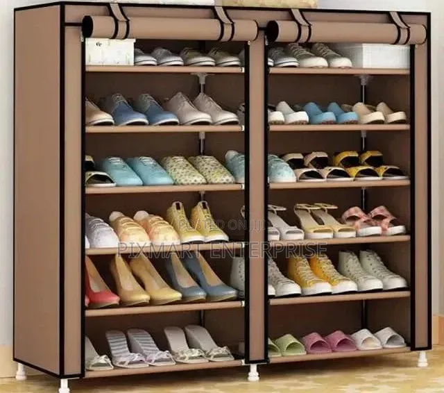 Double Column Shoe Rack With Canvas Cover for Shoe Storage