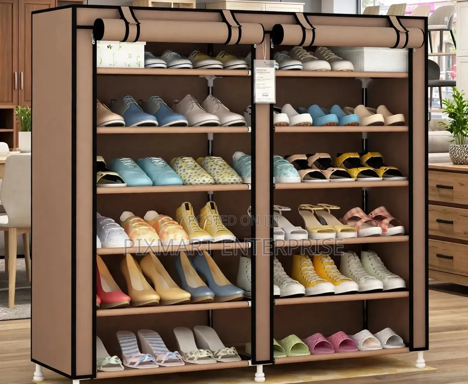 Double Column Shoe Organizer With Dustproof Canvas Cover