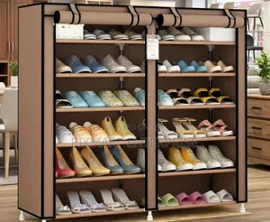 Double Column Shoe Organizer With Dustproof Canvas Cover