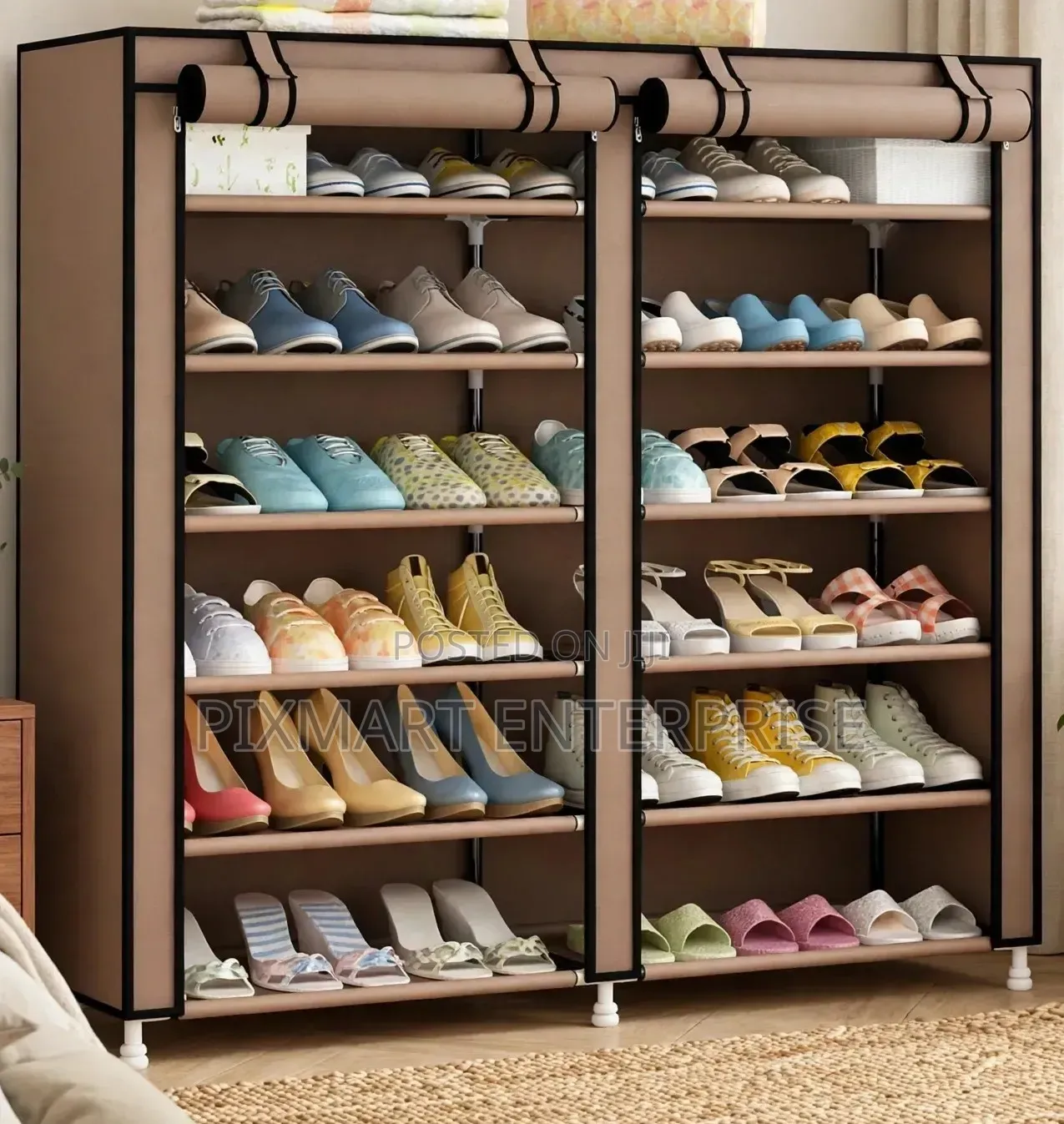 Double Column Shoe Organizer With Dustproof Canvas Cover