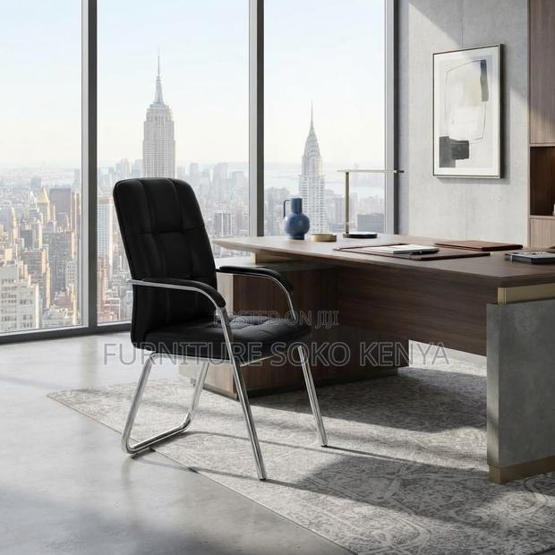 Visitors Modern Chairs | Sled Based Reception Leather Seat - thumbnail 4