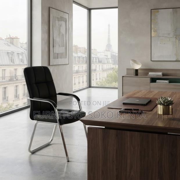 Visitors Modern Chairs | Sled Based Reception Leather Seat - thumbnail 5