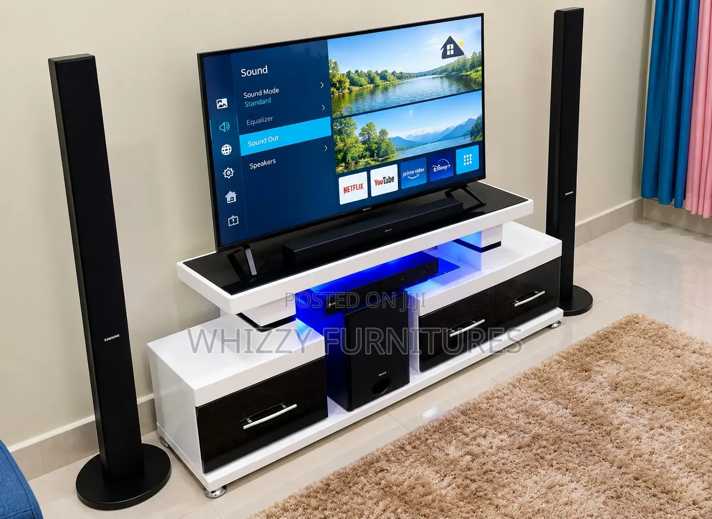 Modern TV Stand With LED Lights & Storage