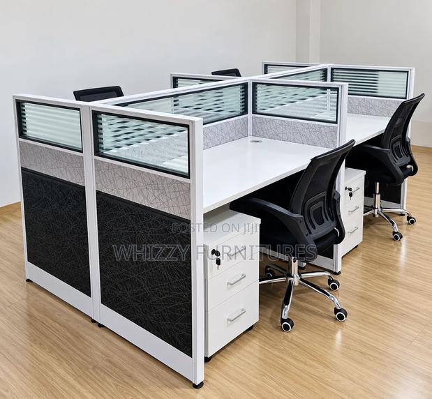 4-Way Office Workstation With Drawers & Partitions - main view