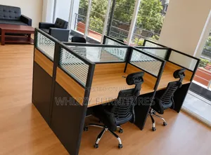 4-Way Office Workstation With Drawers & Partitions