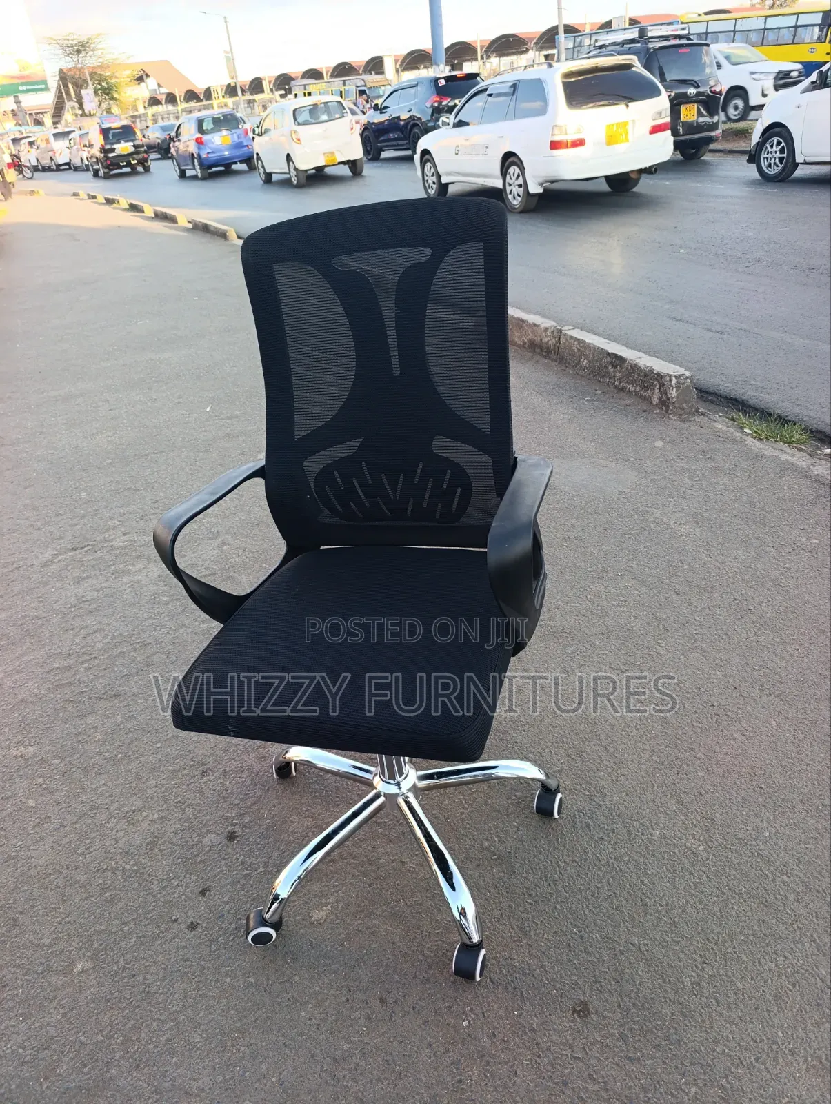 Black Mesh Office Chair With Armrests & Chrome Base