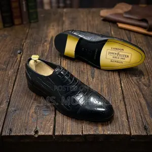 John Foster Croc-Textured Cap-Toe Oxford in Black,