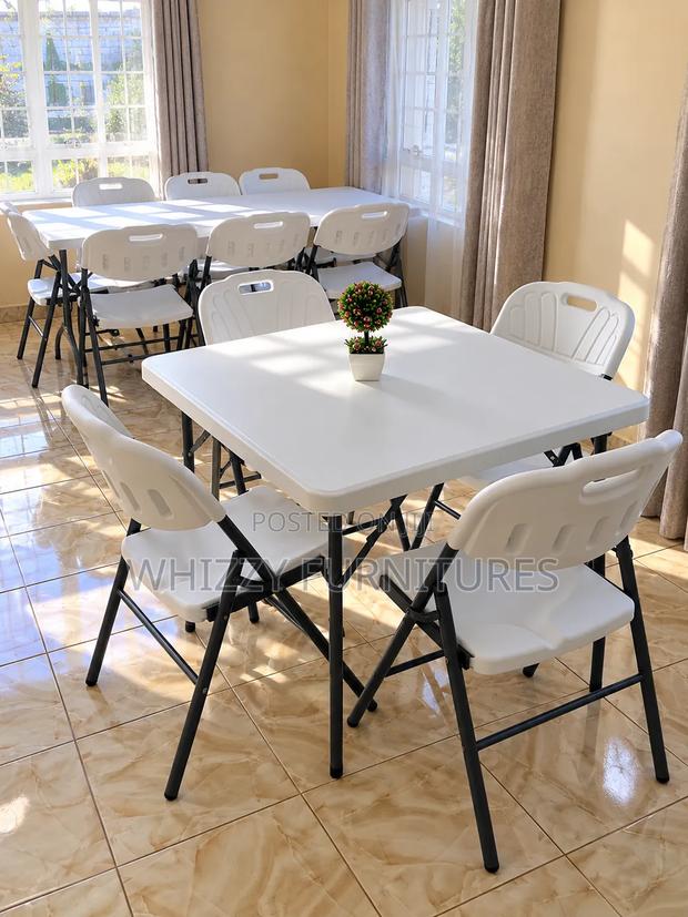 White Folding Table With Chairs - main view