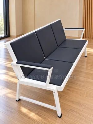 Office Waiting Bench 3 Seater Black and White Frame