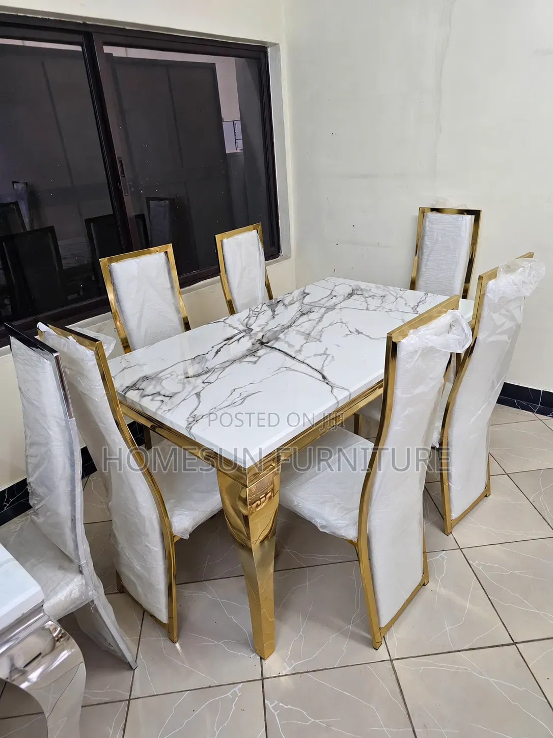 Dining Table Set 6 Seater White Marble