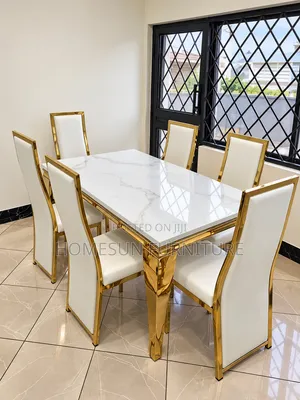 Dining Table Set 6 Seater White Marble