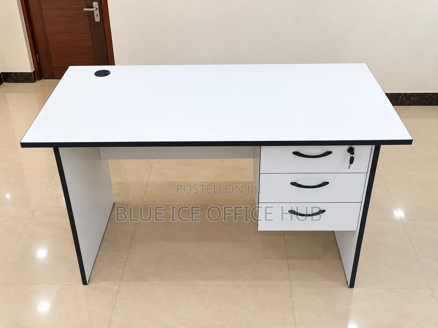 White Office Desk With Three Drawers