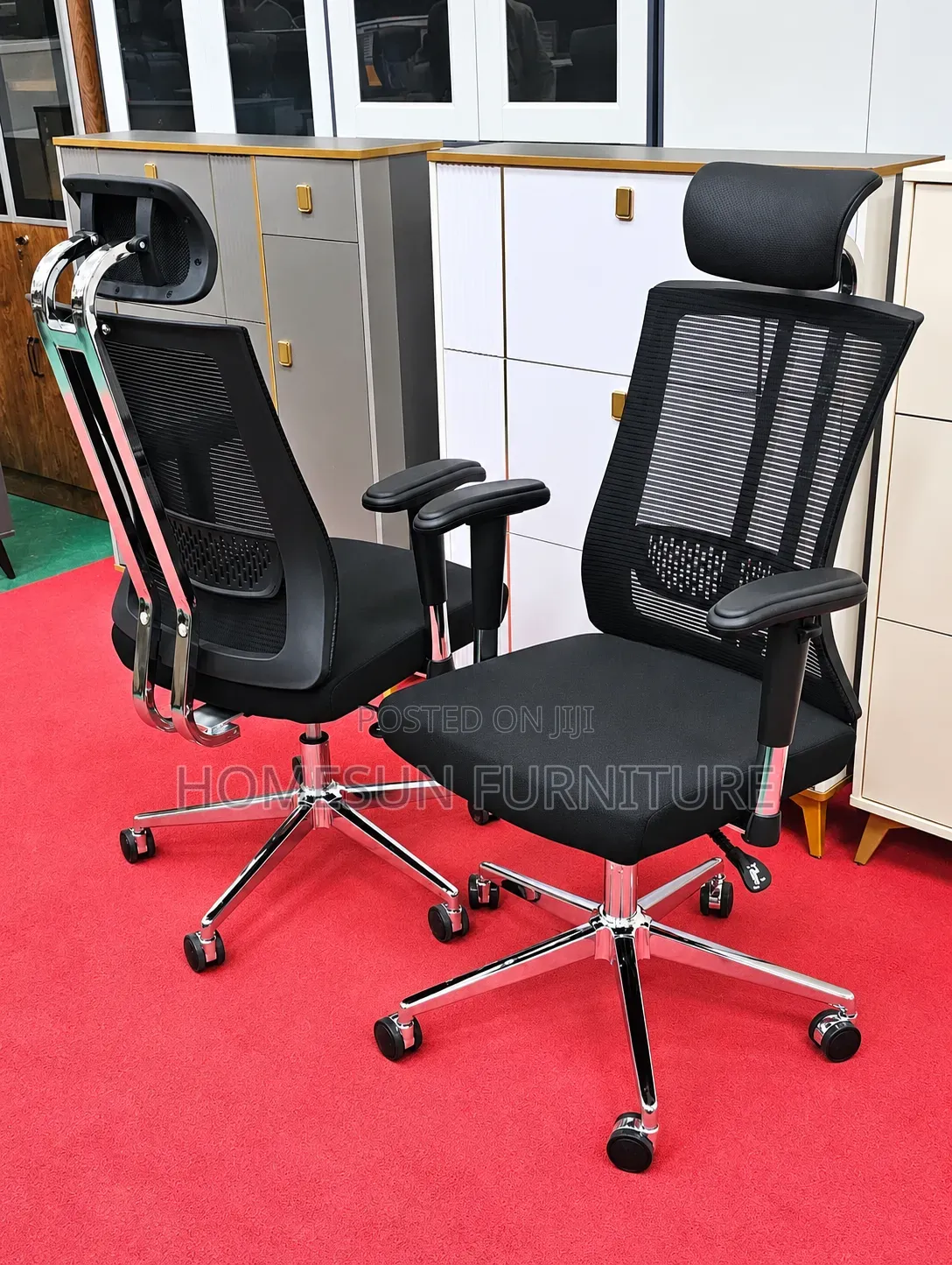 Office Chair Black Mesh Adjustable Headrest Chrome Base