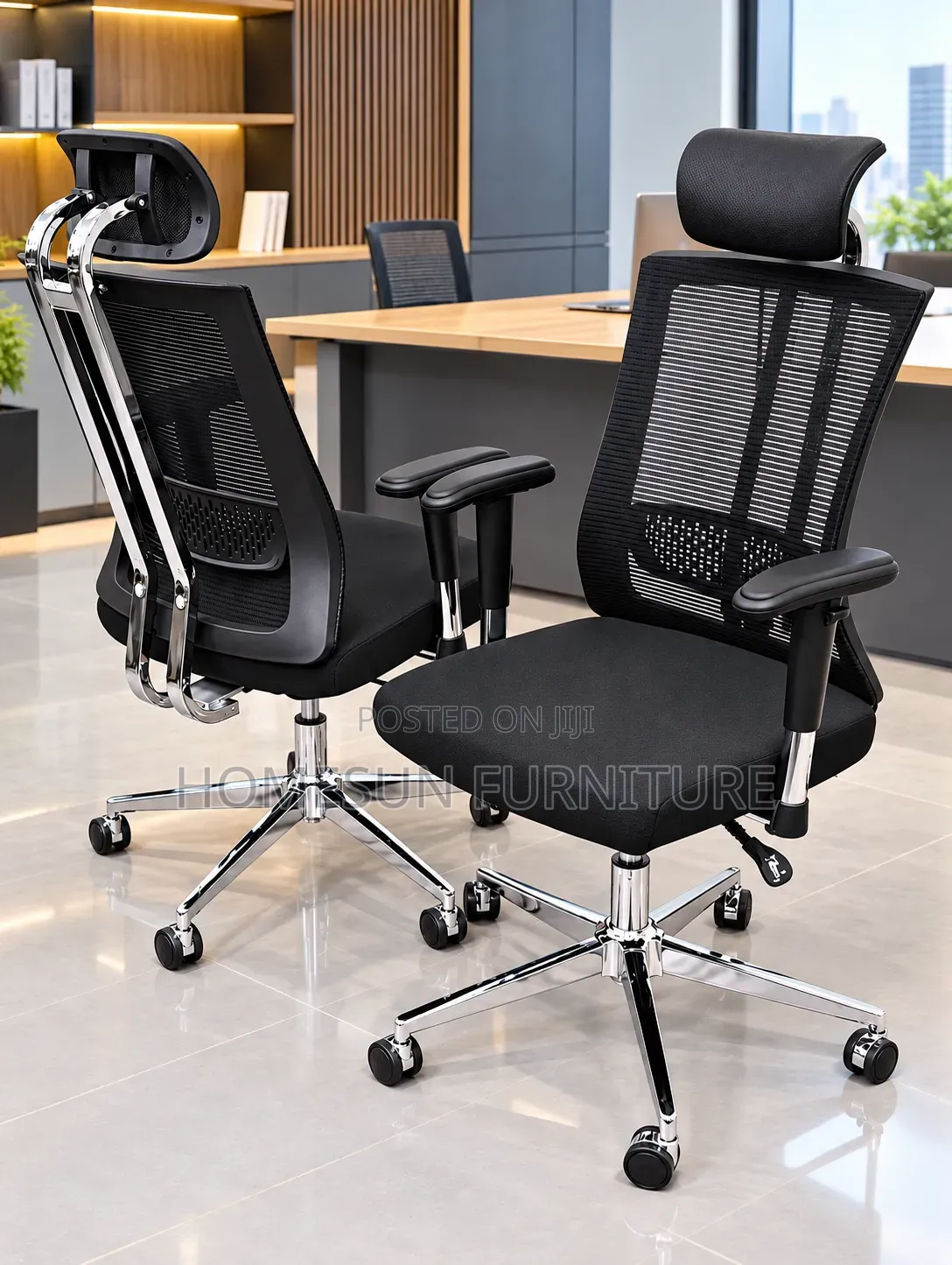 Office Chair Black Mesh Adjustable Headrest Chrome Base