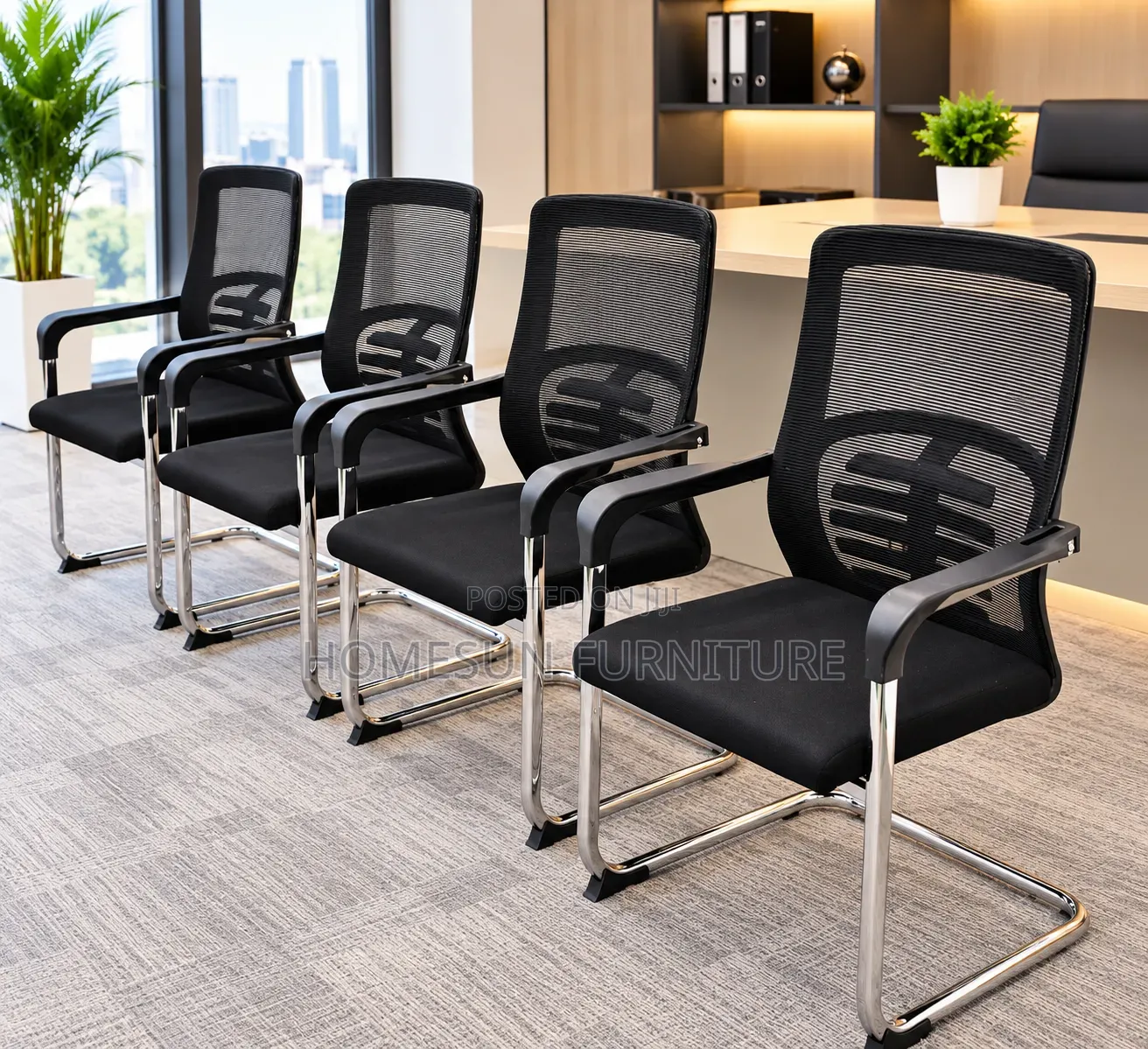 Visitor Chair Black Mesh Chrome Sled Base