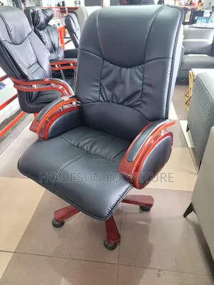 Office Chair Black Leather Executive Wooden Armrests