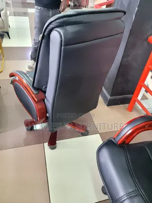 Office Chair Black Leather Executive Wooden Armrests