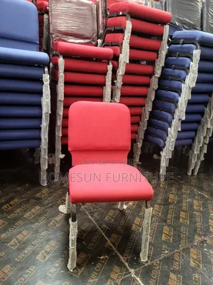 Conference Chair Red Padded Fabric With Metal Legs