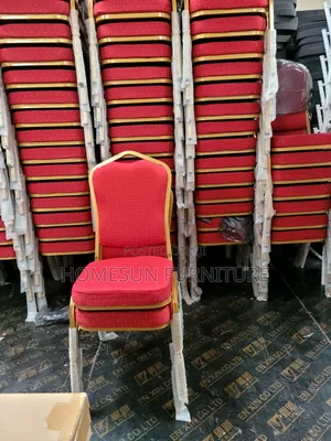 Banquet Chair Red Upholstered Gold Frame Stackable