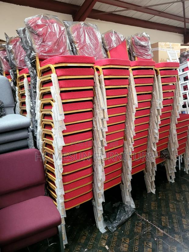 Banquet Chair Red Upholstered Gold Frame Stackable - thumbnail 2
