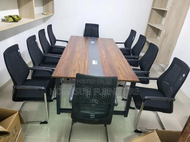 Boardroom Table Walnut Finish With 10 Office Chairs - main view