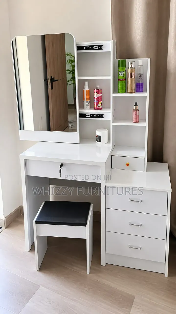 White Dressing Table With Sliding Mirror