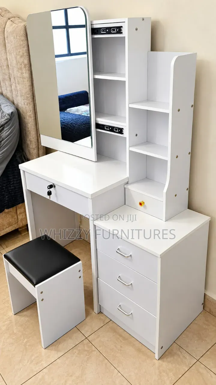 White Dressing Table With Sliding Mirror