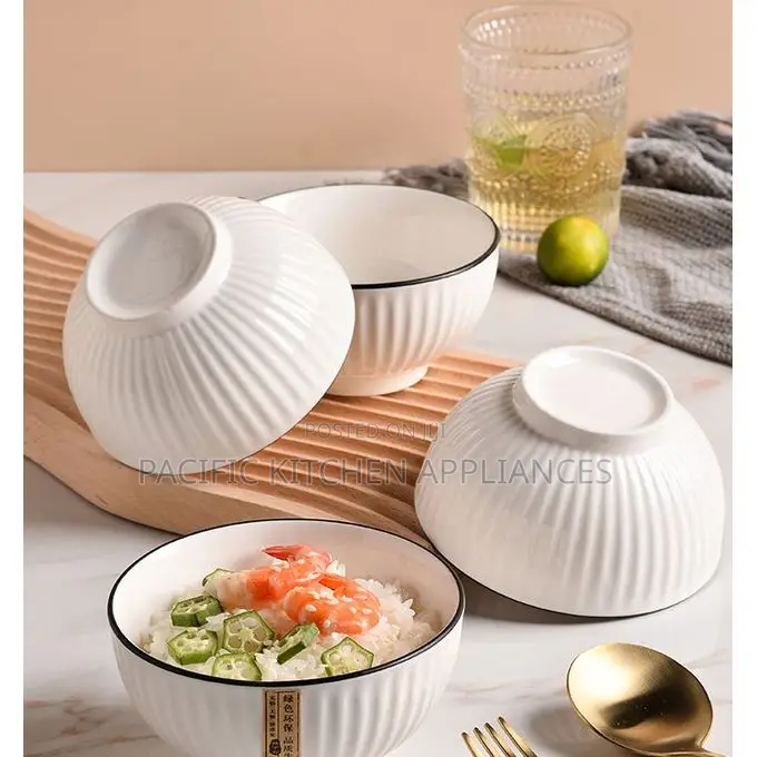 Set of 6 White Ceramic Bowls - 5.5"