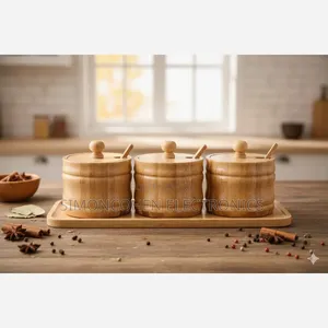 3 PC Bamboo Sugar Dish Set