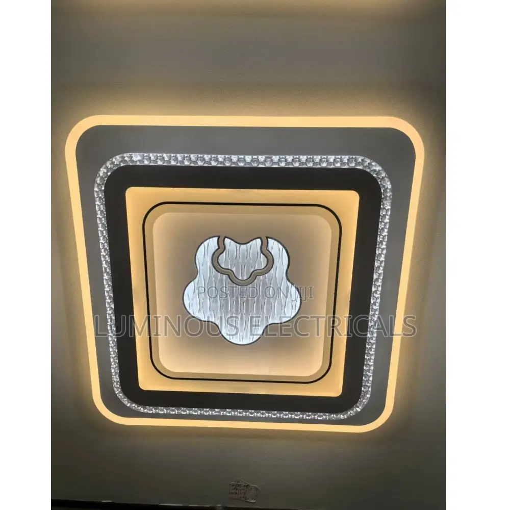 Premium Concentric Square LED Ceiling Light With Crystal Banding