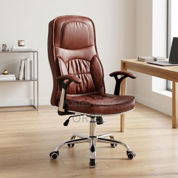 Office Chair : Brown Leather Task Generic Chair - main view