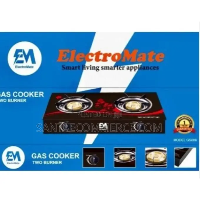Electromate Double Burner Glass Top Gas Cooker