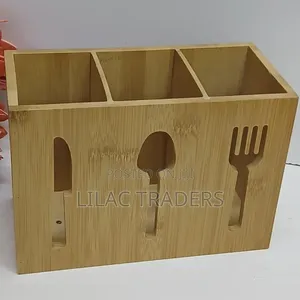 Brown Bamboo Cutlery Organizer With Drainage Holes Alp